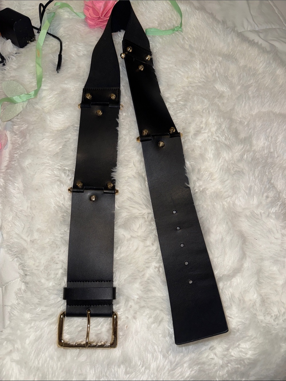 Michael Kors Black Leather Belt with Gold Hardware